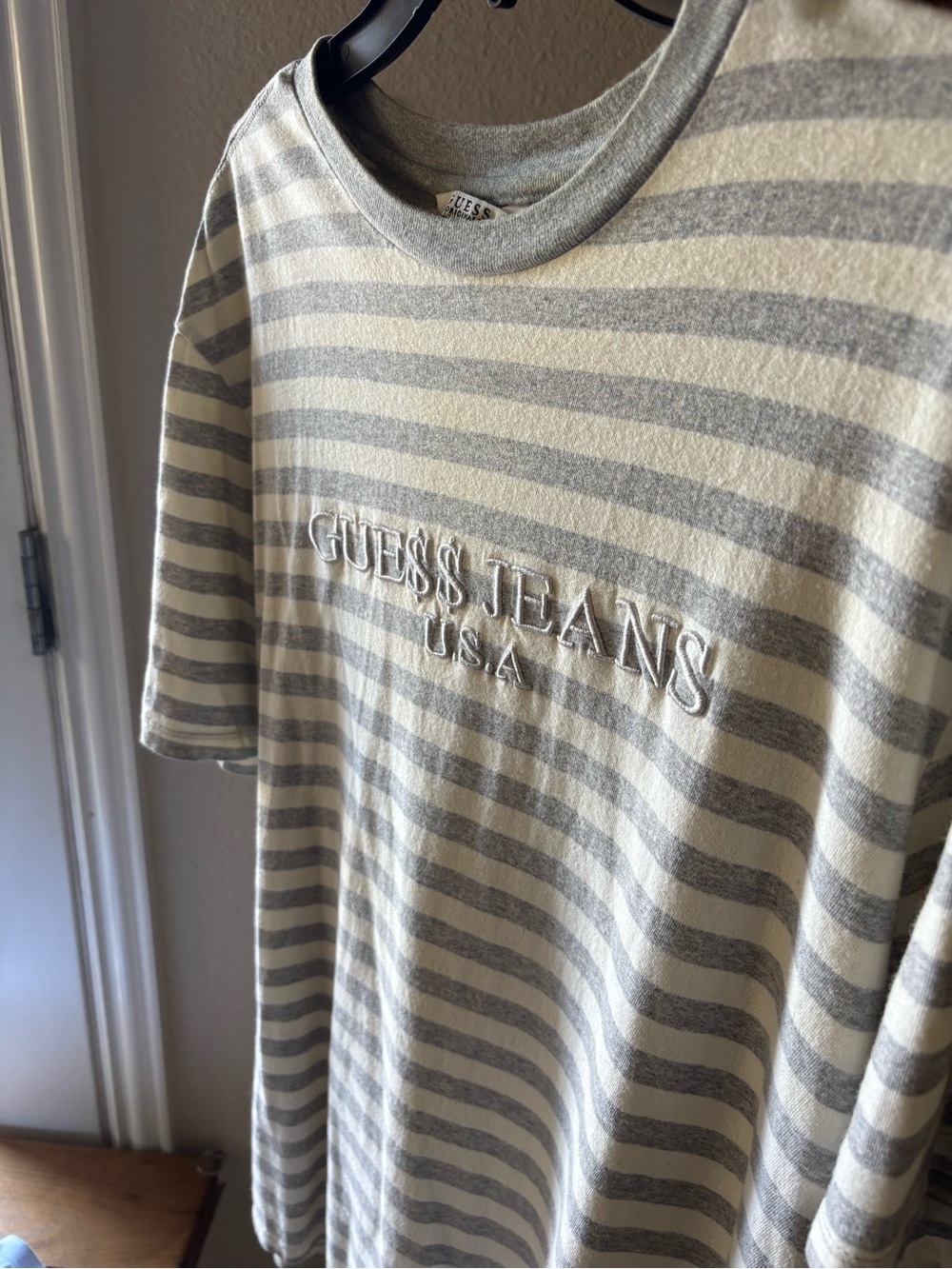 GUESS Originals Striped Tee - Grey & Cream, Size M
